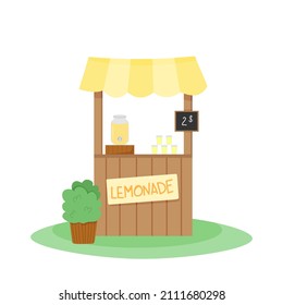 Lemonade stand. Lemonade bar. Summer cold drinks. Sale of lemonade. Startup business. Rids vector illustration