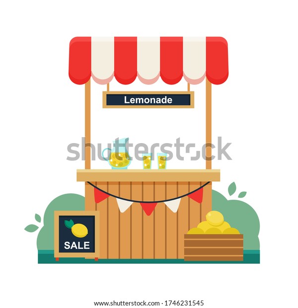 Lemonade stand.\
Sign for the sale of lemons. Summer cool drinks. Start-up business.\
Children\'s vector\
illustration.