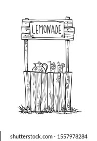 Lemonade stand. Vector line art illustration