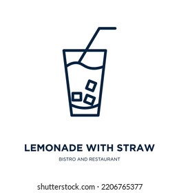 lemonade with straw icon from bistro and restaurant collection. Thin linear lemonade with straw, glass, straw outline icon isolated on white background. Line vector lemonade with straw sign, symbol 