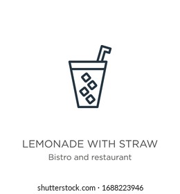 Lemonade with straw icon. Thin linear lemonade with straw outline icon isolated on white background from bistro and restaurant collection. Line vector sign, symbol for web and mobile