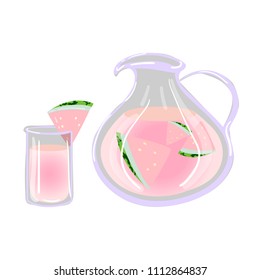 Lemonade with strawberry and estragon. Vector hand drawn  illustration.