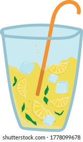 Lemonada. Limonada dulce con hielo, menta y limón. Ilustración en el estilo Doodle.