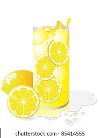 Lemonade A Tall Icy Glass Of Lemonade With Fresh Cut Lemons. EPS 8 Vector Grouped For Easy Editing.