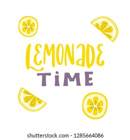 Lemonade time. Modern calligraphy lettering. Vector illustration. Hand written logos, labels, element for natural products, card, print, packaging, badges, quote poster