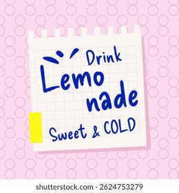 Lemonade Trendy poster, banner, card concept. Design template with text slogan in doodle style. Lemon drink with hand written text. Lettering for branding, AD, social media post