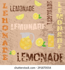 Lemonade typographic poster design on grunge scratched background, vector illustration