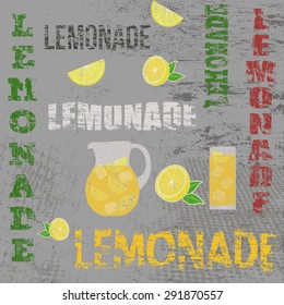 Lemonade typographic poster design on grunge scratched background, vector illustration