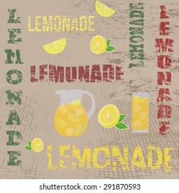 Lemonade typographic poster design on grunge scratched background, vector illustration