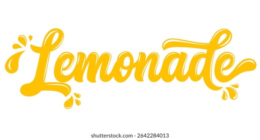 Lemonade typography design with yellow hand-lettered text on a white background. Vector illustration for summer drinks, fresh juice labels, posters, and logos. Vector EPS10