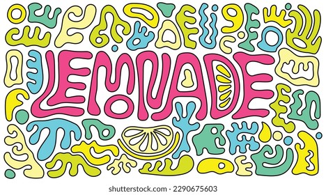 Lemonade Typography Doodle Set, Fresh and Joyful Abstract Patterned Drawing
