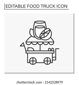 Lemonade van line icon. Selling fruit-flavored lemonades and cold drinks. Food truck concept. Isolated vector illustration. Editable stroke