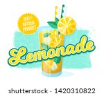 Lemonade - vector illustration. Retro banner with glass of refreshing drink and grunge background.