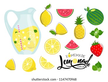 Lemonade Vector Set Illustration Lemon Pitcher Stock Vector (Royalty ...