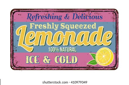 Lemonade vintage rusty metal sign on a white background, vector illustration