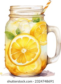 Lemonade Watercolor illustration. Hand drawn underwater element design. Artistic vector marine design element. Illustration for greeting cards, printing and other design projects.