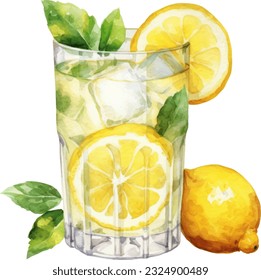 Lemonade Watercolor illustration. Hand drawn underwater element design. Artistic vector marine design element. Illustration for greeting cards, printing and other design projects.