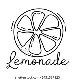 Lemonade. Word typography design. Black text - lemonade on white background. Summer fresh juice drink. Vector lemonade illustration. Hand lettering for poster, label, logo, sign.