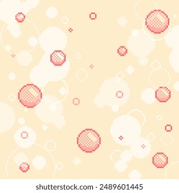 Lemonade Yellow Soda Fizz Background with Red Bubbles, Pixel Art Style