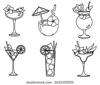 Lemonades and cocktails line art set