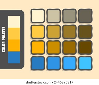 Lemonchiffon sandybrown orange steelblue color palette, colour matching, rgb colors, harmonious colours catalog sample, design and edit idea