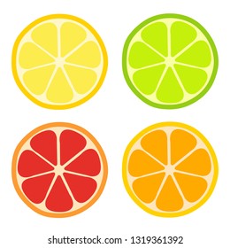 Lemone, lime, orange flat icon. Citrus set vector