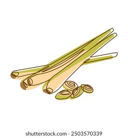 Lemongrass Leaf Spice Condiment Aromatic Herbal in Line Art Style