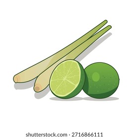 Lemongrass e limão vetor ilustração sobre fundo branco adequado para produtos como shampoo, sabão, etc.