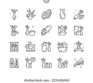 Lemongrass stems and slices. Vegetable. Food shop, supermarket. Fragrant herbs, spices. Pixel Perfect Vector Thin Line Icons. Simple Minimal Pictogram