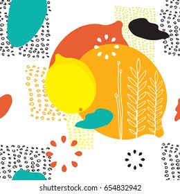 Lemons and abstract design elements Seamless pattern 