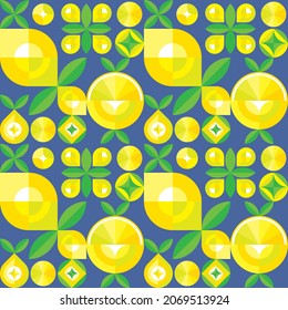 Lemons abstract geometric mosaic background. Juicy fresh citrus frut pattern. Modern minimalist creative texture, ornament for wallpaper, paper, textile, fabric, package