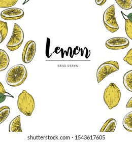 Lemons background card, hand drawn vector