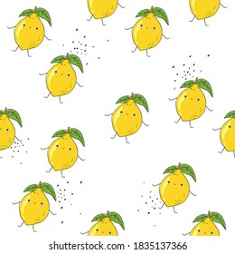 Lemons background. Hand drawn overlapping backdrop. Colorful wallpaper vector. Seamless pattern with fruits. Decorative illustration, good for printing