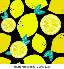 Lemons background. Hand drawn overlapping backdrop. Colorful wallpaper vector. Seamless pattern with citrus fruits collection. Decorative illustration, good for printing