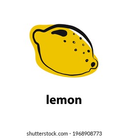 Lemons black line drawn on a white background. Vector drawing of fruits. Abstract spots. Colored lemon