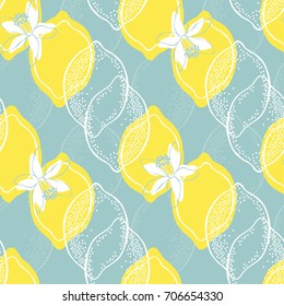 Lemons and blossom. Seamless vector pattern.