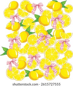 Lemons, Checkered Bows Pattern vector illustration