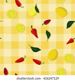 Lemons and chili peppers - vector background