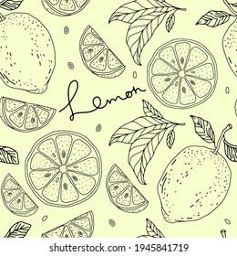 Lemons citrus doodle seamless pattern background vector