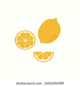 Lemons collection. Whole,half,sliced lemons poster on isolated white background. Vector illustration cartoon flat style