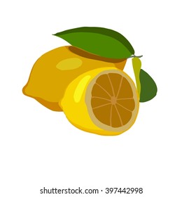 Lemons drawn on a white background. Vector drawing of fruits. Abstract spots. Colored lemons.