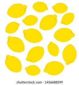 Lemons flat hand drawn pattern. Healthy nutrition cartoon texture. Vitamin fruit scandinavian illustration. Diet sketch color clipart. Kitchen textile, background vector fill