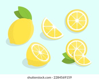 Lemons flat illustration. Collection of stylized flat vector drawings. Best for web, print, advertising, logo creating and branding design.