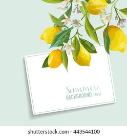 Lemons and Flowers Card. Fruit Background. Wedding Invitation. Vector