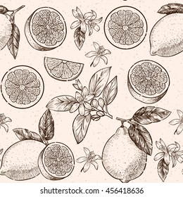 Lemons  and flowers. Vector seamless pattern