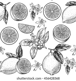 Lemons  and flowers. Vector seamless pattern