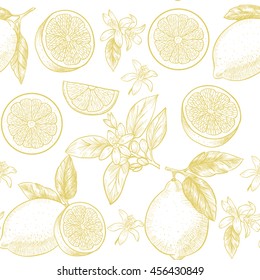 Lemons  and flowers. Vector seamless pattern