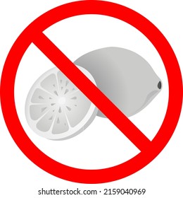 Lemons with a forbidden sign. A ban on the import of fruits has been introduced. A flat lemon symbol with a half. Vector illustration.