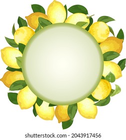Lemons in frame decor.Frame with a decor of yellow lemons on a white background in color vector illustration.