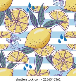Lemones y agua dulce se salpican en un patrón ininterrumpido. Ideal para el restaurante con un fondo de menú o un diseño de tela.
